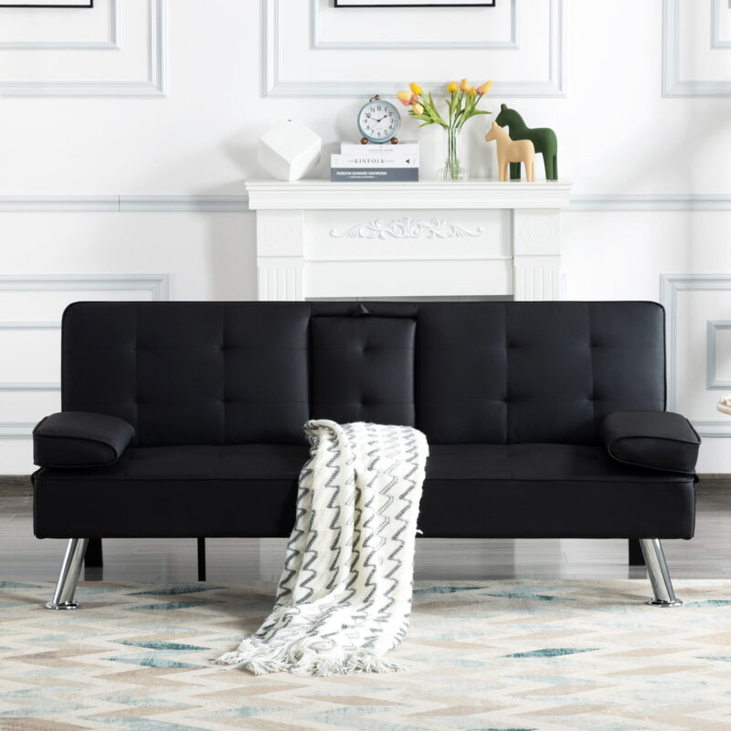 Gewnee Modern Futon Sleeper Sofa Bed Convertible Folding Recliner Couch Furniture with 2 Cup Holders for Livin g Room - Image 6