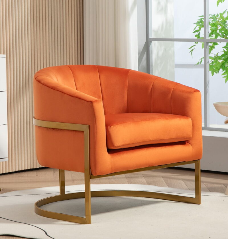 US Pride Furniture Modern Accent Armchair Luxury Gold Frame and Multi-colored Velvet Material Infuse Elegant Flair Red Orange - Image 2