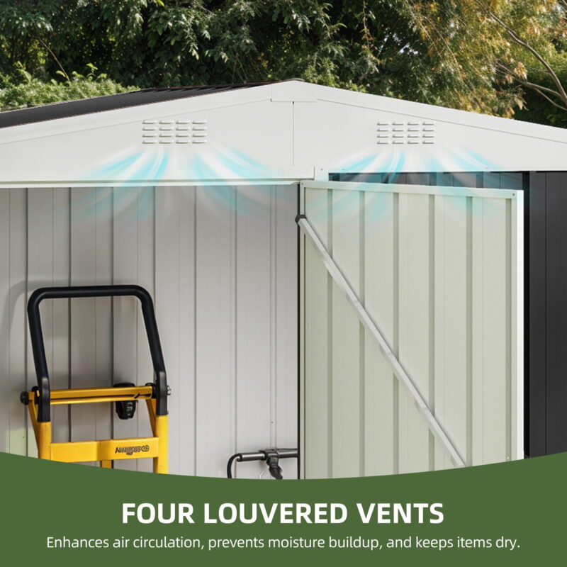 Uforic 8x4 FT Outdoor Metal Storage Shed with Shelves, Lockable Tool Cabinet for Garden (Black) - Image 4
