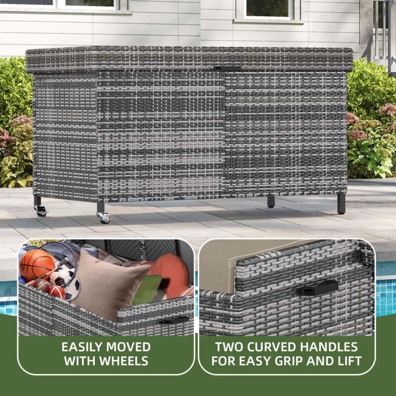 Uforic 200 Gal Large Outdoor Storage Box with Wheels, All-Weather Rattan Cabinet for Patio/Pool, Gray - Image 7