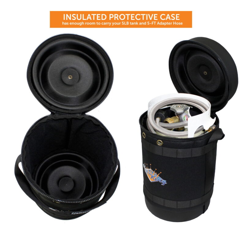 Flame King Gas Hauler Pro Kit - Insulated Protective Carry Case, 5lb Propane Tank with Built-in Gauge and 5-ft Adapter Hose for Camping and Outdoor Adventures - Image 3