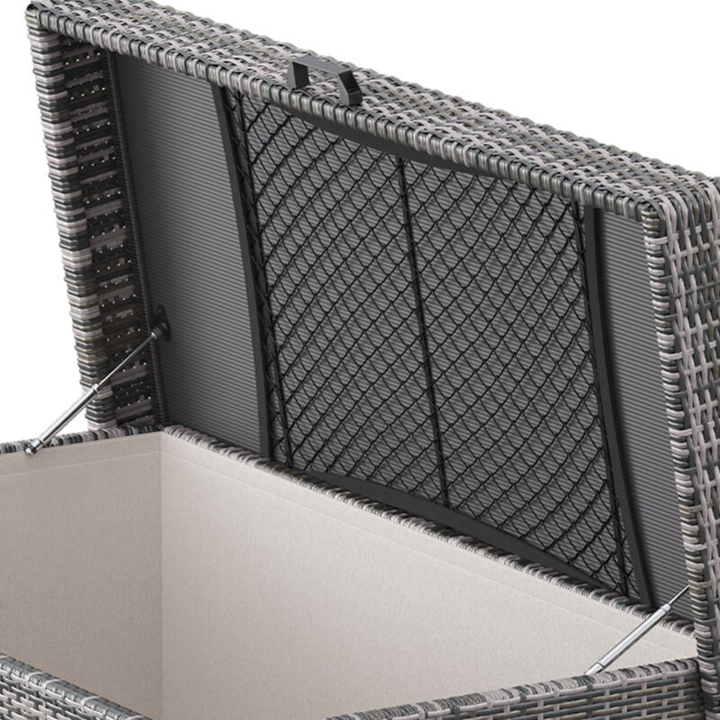 Uforic 200 Gallon Large Outdoor Rattan Deck Box, Storage Box with Storage Net & Movable Wheels for Patio Furniture, Garden Tools, Gray - Image 5