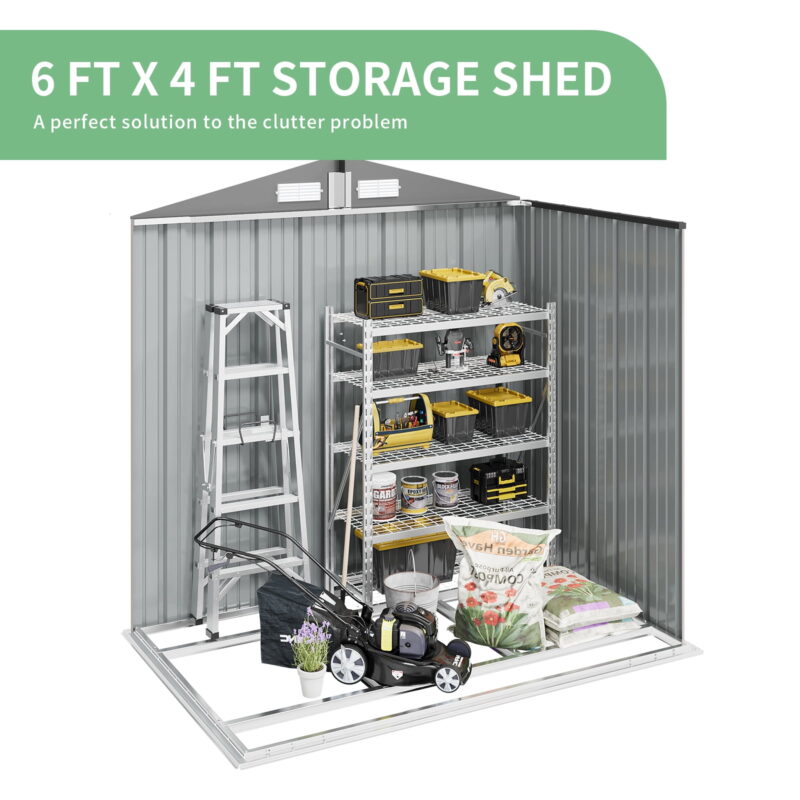 BaPiPro 6X4 ft Outdoor Storage Shed with base, Metal Tool Shed with Lockable, Waterproof, Brown - Image 2