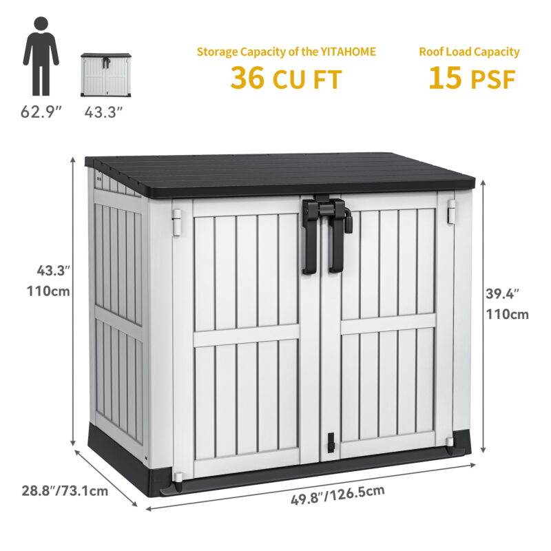 Uforic 36 Cu Ft All-weather Tool Cabinet with Air Vent, Lockable Doors & Lift-Up Roof, Light Gray - Image 7