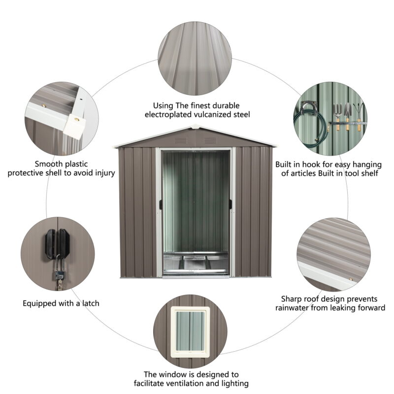 DEALTOPS 6ft x 5ft Outdoor Storage Shed,Galvanized Steel Storage Cabinet with Lockable Door for Backyard, Patio, Lawn-Grey - Image 6