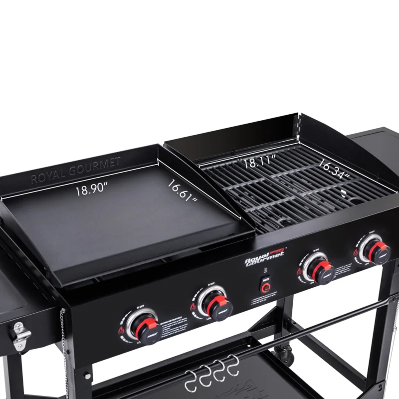 Royal Gourmet 4-Burner GD402 Portable Flat Top Gas Grill and Griddle Combo with Folding Legs, 48,000 BTU, Black - Image 6