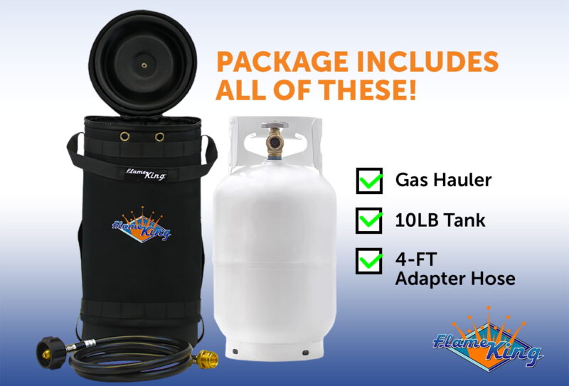 Flame King Gas Hauler Kit - Insulated Protective Carry Case, 10LB Propane Tank and Adapter Hose for Camping and Outdoor Adventures GH10-RBH-10LB - Image 5