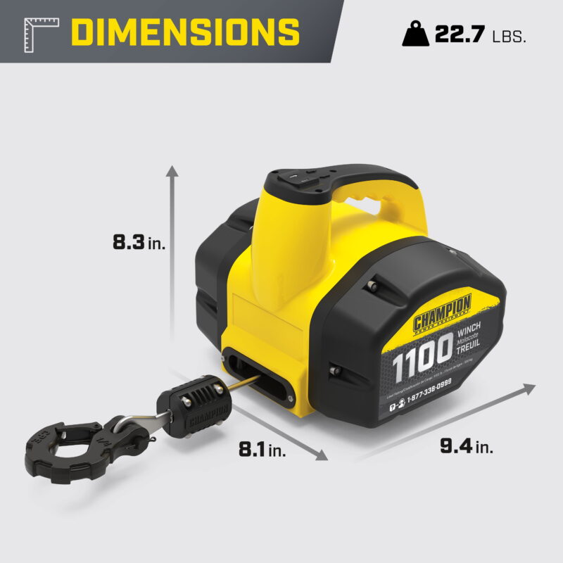 Champion Power Equipment 1100 lb. Portable 120-Volt Electric Winch Kit, Pulling and Lifting Capability - Image 4