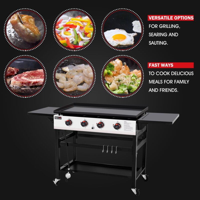 Royal Gourmet 36" GB4002 4-Burner Flat Top Gas Grill, 36-inch Griddle for Outdoor Events, Camping, and BBQ, Black - Image 2