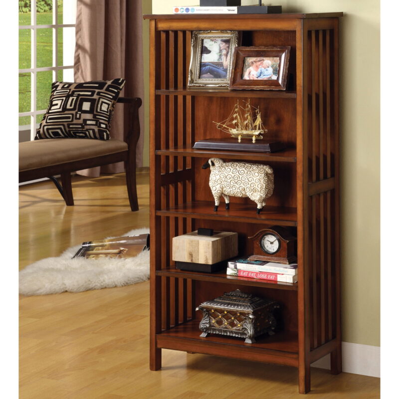 Furniture of America Aziz 5-Shelf Bookcase, Antique Oak - Image 5