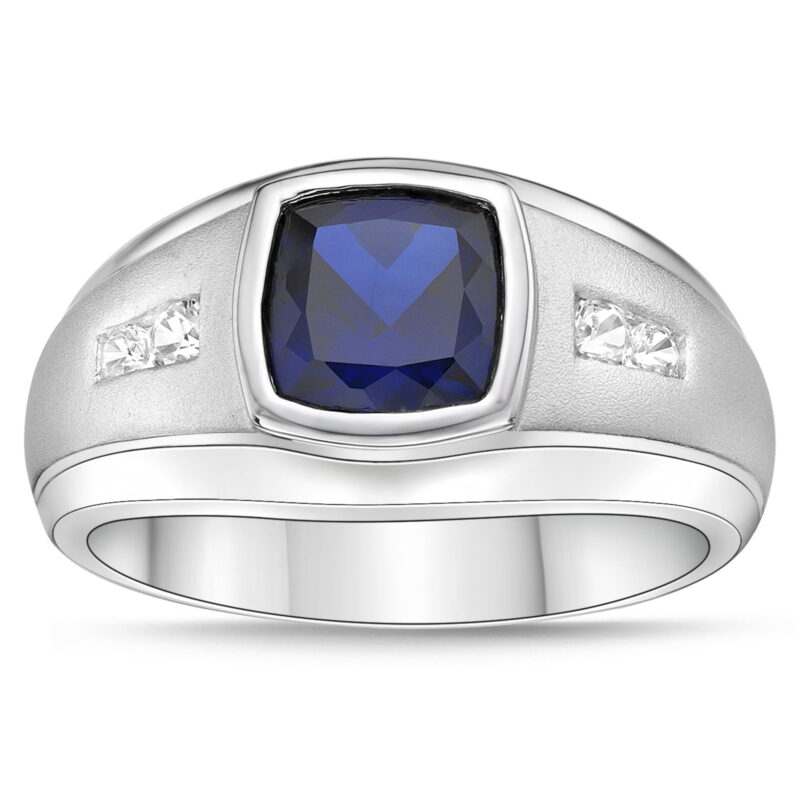Brilliance Fine Jewelry 925 Sterling Silver Lab Created Sapphire with Created White Sapphire accent Men\'s Ring - Image 3