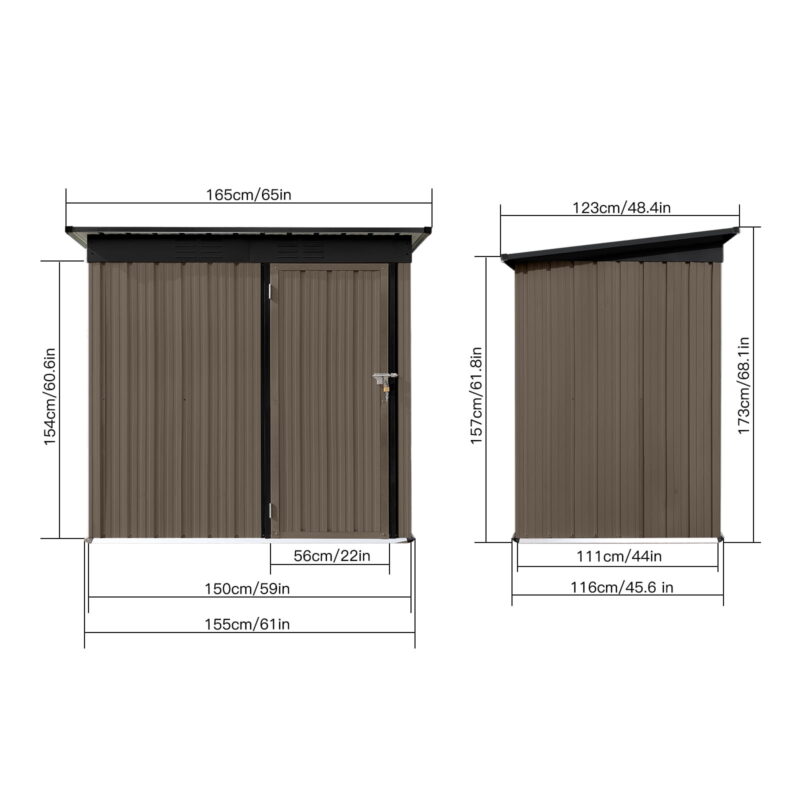 Aukfa Outdoor Storage Shed, 5 X 4 FT Metal Garden Shed, Waterproof Tool Shed for Backyard Patio, Brown - Image 4