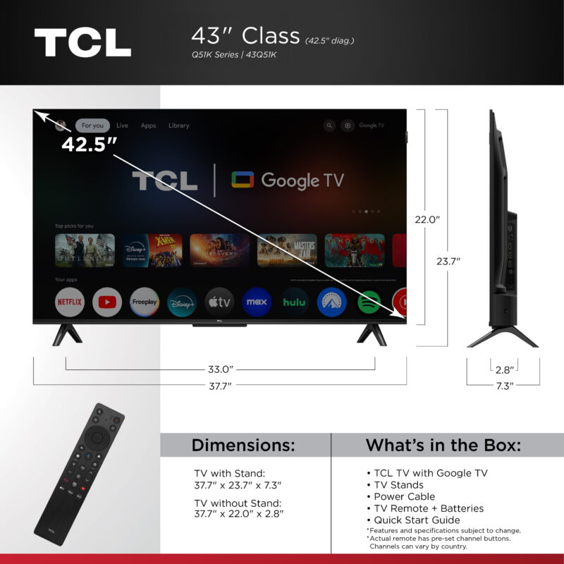 TCL 43" Q Series (NEW 2025)  4K UHD HDR QLED Smart TV with Google TV – Dolby Vision, Dolby Atmos, Motion Rate 120, HDR 10+, Auto Game Mode - 43Q51K - Image 2