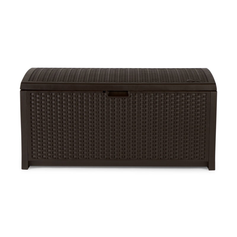 Suncast 73-Gal. Weather-Resistant Resin Outdoor Deck Storage Box and Bench, Mocha Brown - Image 4