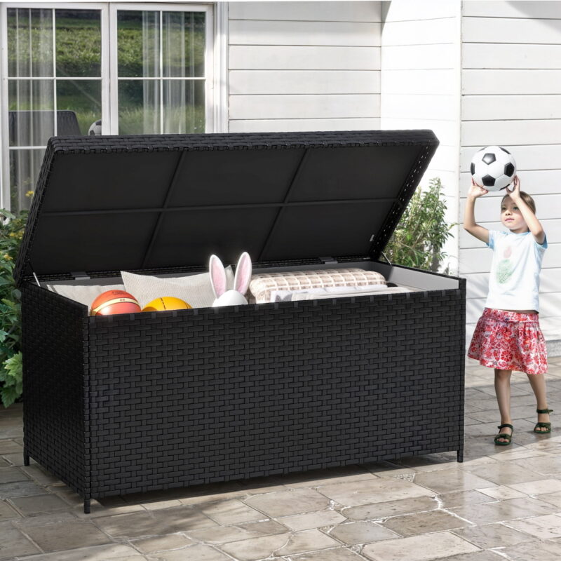 Uforic Outdoor All-Weather 260 Gallon Rattan & Iron Deck Box with Zipper Pouch, Black - Image 3