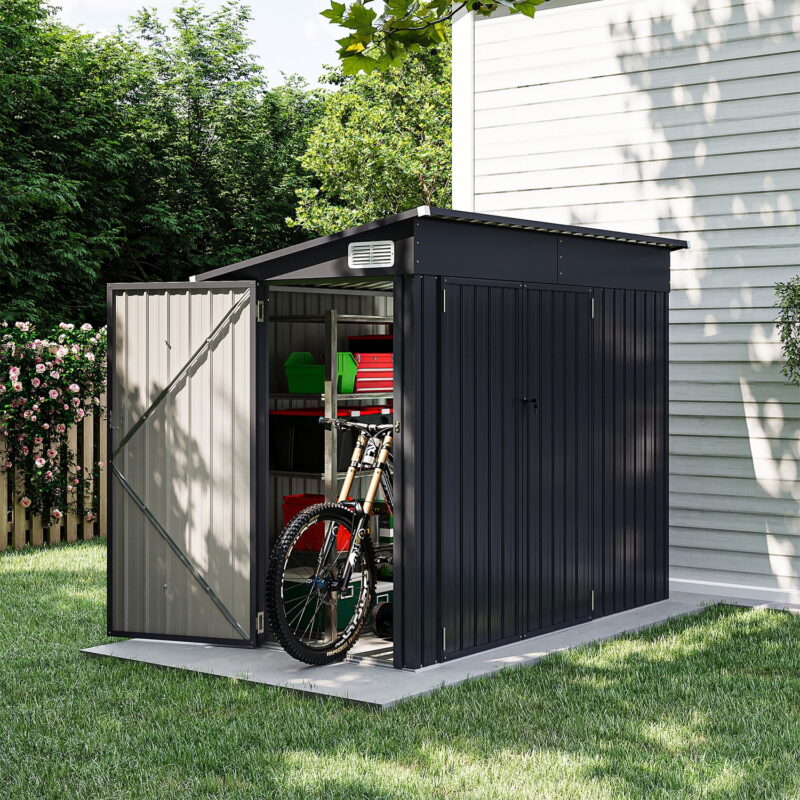Bapipro 4' x 8' Metal Storage Shed,Outdoor Storage Shed with Triple Lockable Door Metal Storage Cabinet with Slopping Roof, Black - Image 4