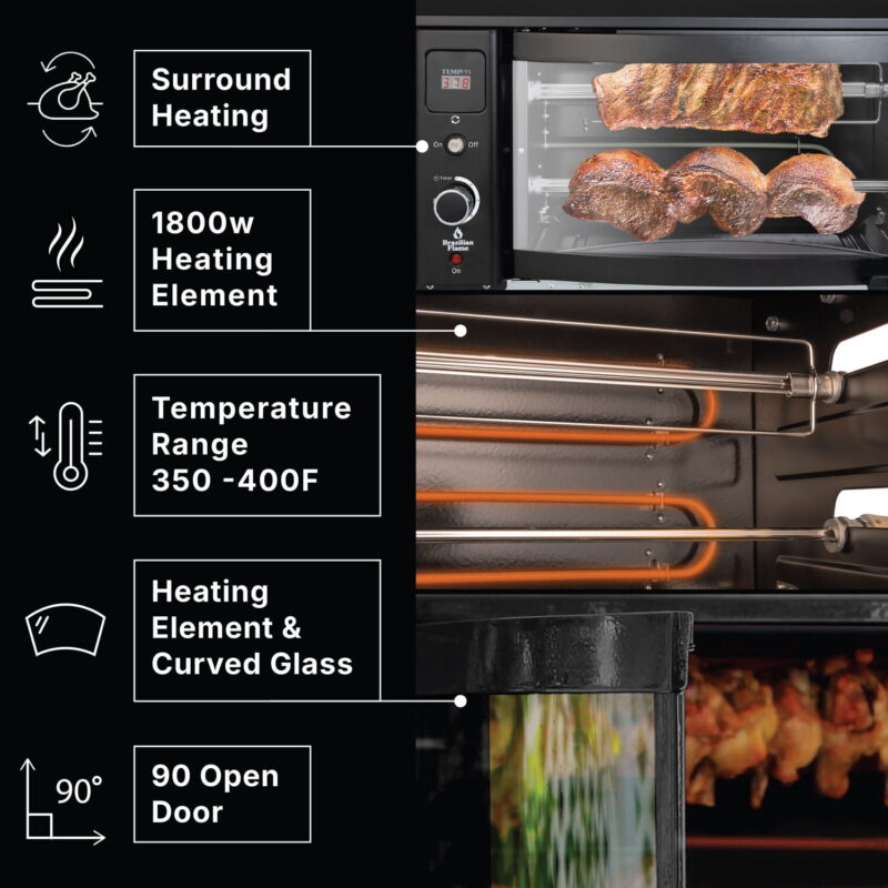 Brazilian Flame 2 Skewer Black Electric Rotisserie Grill with Multi Skewer System - Image 6