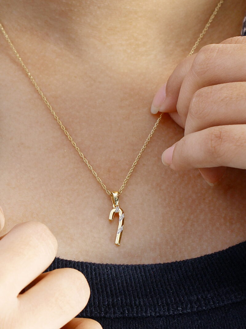 JewelersClub Candy Cane Necklace Diamond Necklaces for Women – Genuine White Diamond, 14k Gold over Silver Necklace Candy Cane – Christmas Gifts for Women – Silver Diamond Pendant Necklace for Women - Image 2