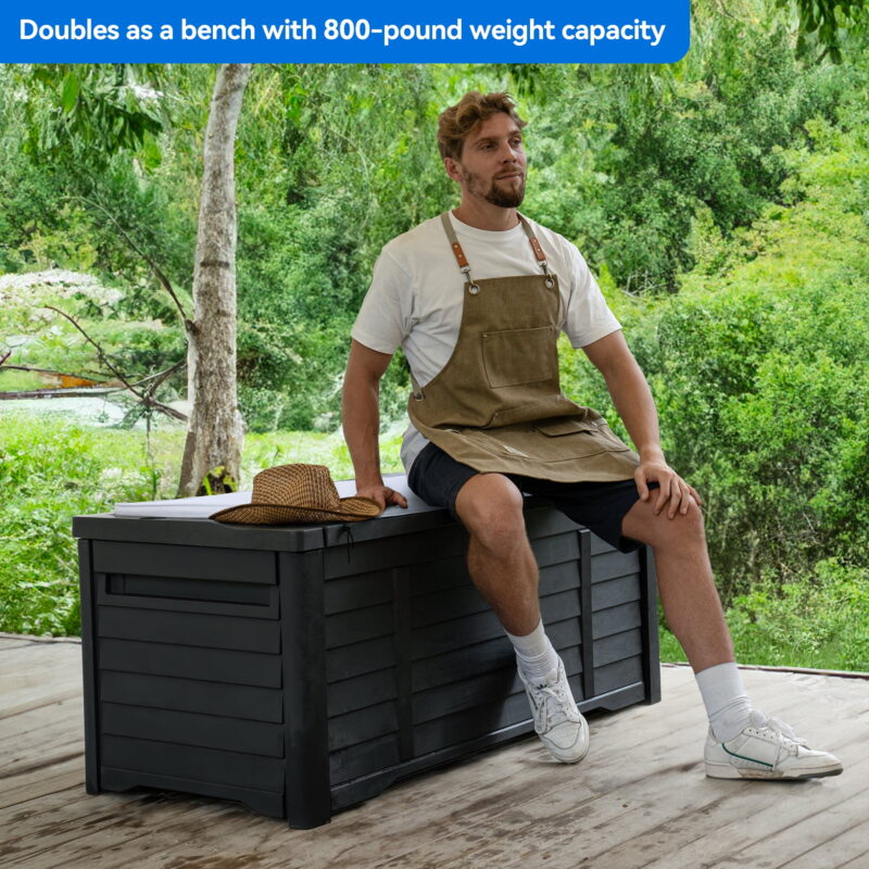 Dextrus Outdoor 120 Gallon Resin Deck Box, Black - Image 2