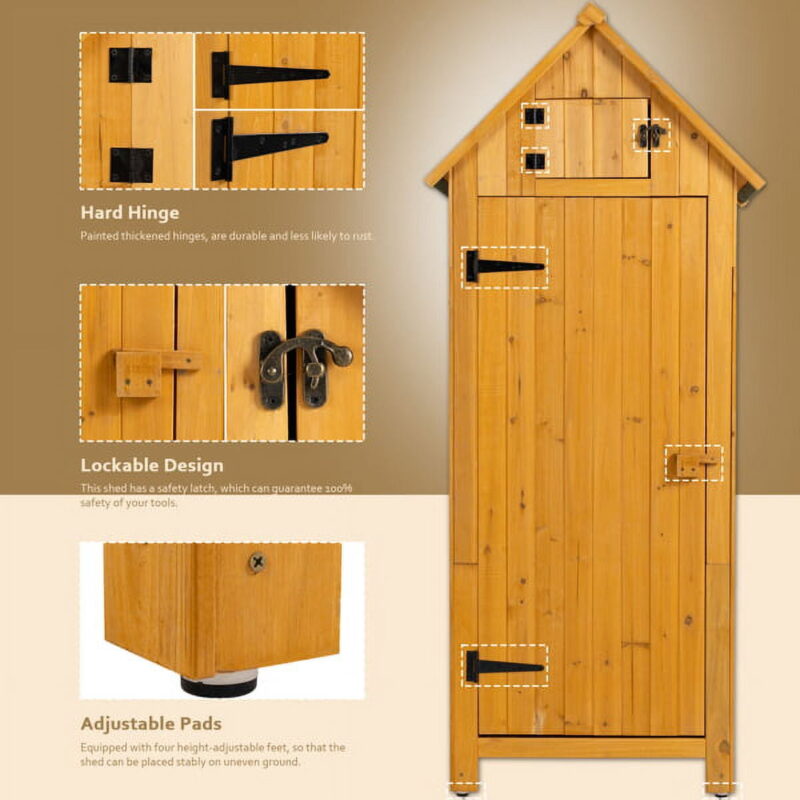 Outdoor Tool Storage Cabinet, Wooden Fir Garden Shed with Single Storage Door - Image 4