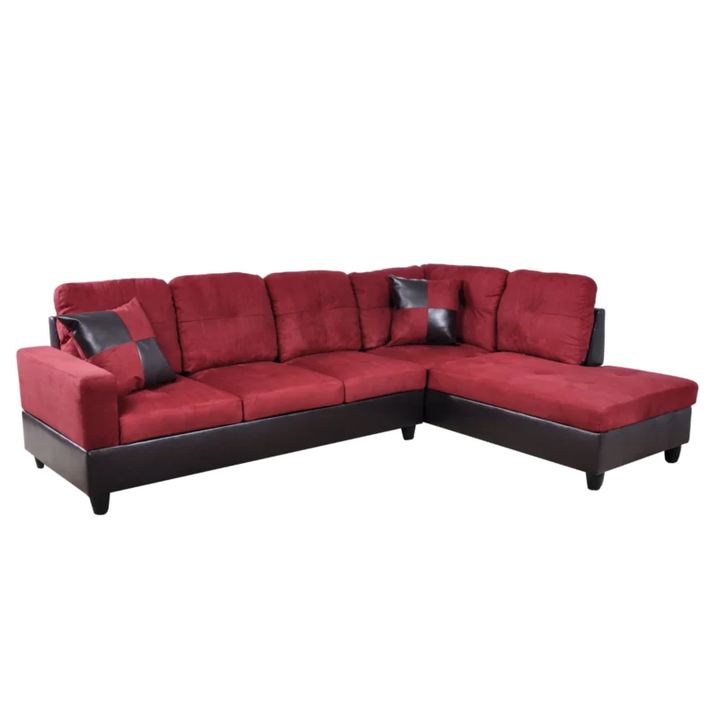 Hommoo Flannel and PVC Living Room Furniture Sets, L Shaped Couches and Sofas, Modern Sectional Sofa for Home & Office, Red(No Ottomans) - Image 2