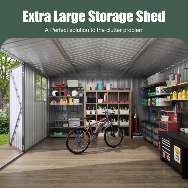 Aukfa 8FT x 6FT Outdoor Storage Shed, Metal Garden Shed with Vents, Tool Shed with Door and Padlock for Backyards, Patio Lawns, Green - Image 6