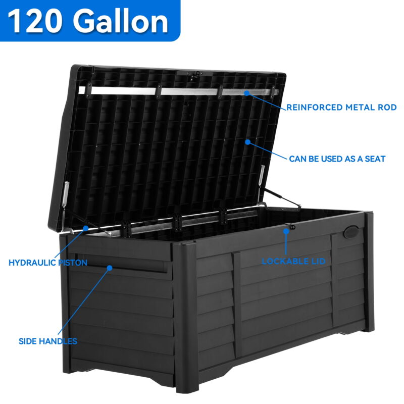 Dextrus Outdoor 120 Gallon Resin Deck Box, Black - Image 5