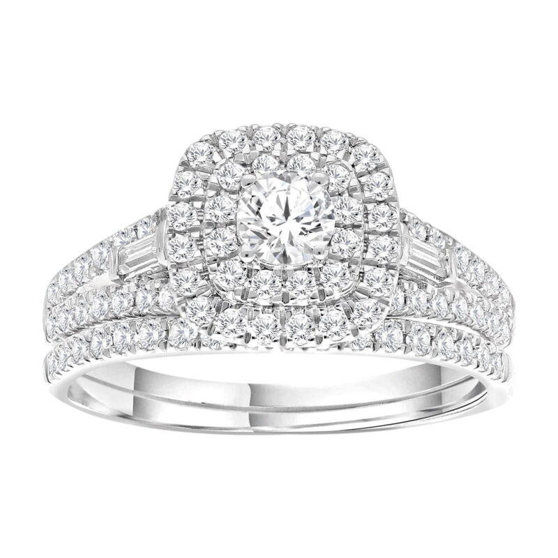 Brilliance Fine Jewelry Round 1 Carat Lab Grown Diamond Halo Bridal Ring Set in Sterling Silver - Image 2