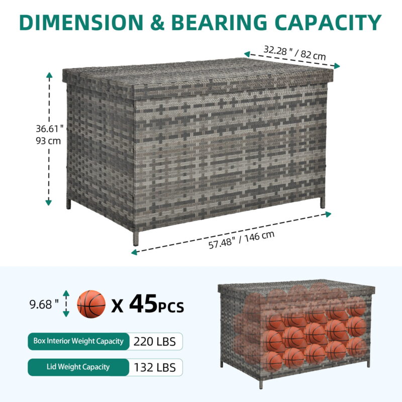 Dextrus 230 Gallon Wicker Deck Box, XL All-Weather Waterproof Outdoor Storage Box, Rattan Storage Bin - Gray - Image 5