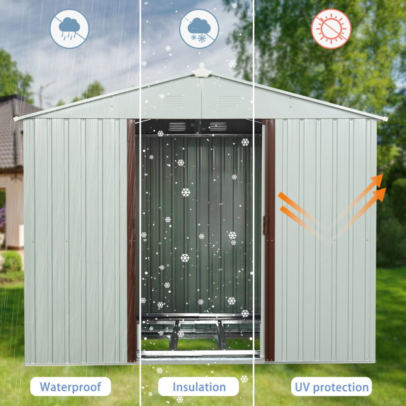 AENKYO 8ft x 4ft Outdoor Storage Shed,Galvanized Steel Storage Cabinet with Lockable Door for Backyard, Patio, Lawn-White - Image 6