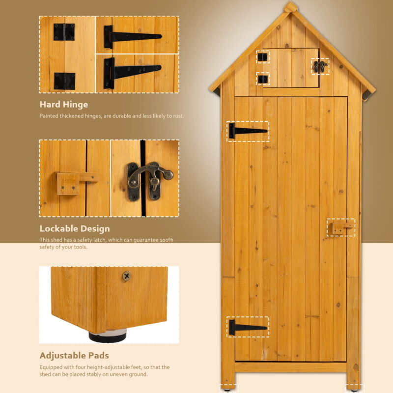 AENKYO 30.3"L X 21.3"W X 70.5"H Outdoor Storage Cabinet Tool Shed Wooden Garden Shed for Garden Lawn Backyard,Natural - Image 5
