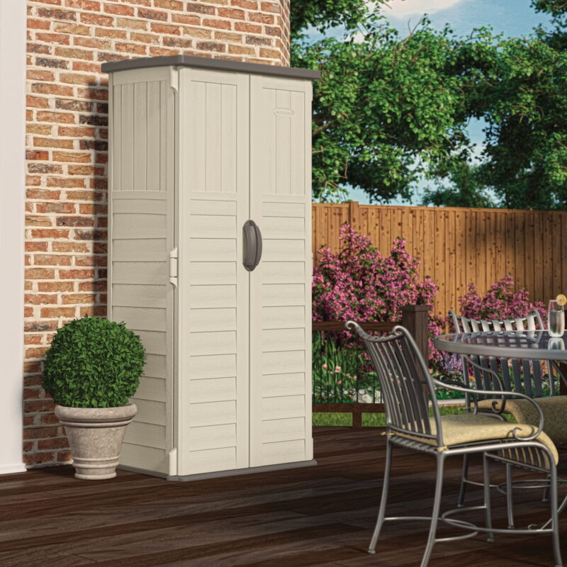 Suncast 22 cu. ft. Weather-Resistant Resin Vertical Outdoor Storage Shed, Light Taupe - Image 7