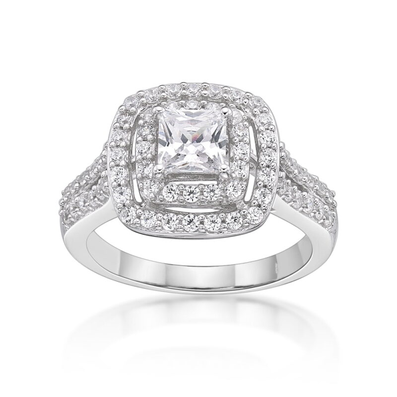 Jay Heart Designs 925 Sterling Silver Simulated White Diamond Double Halo Ring - Image 2
