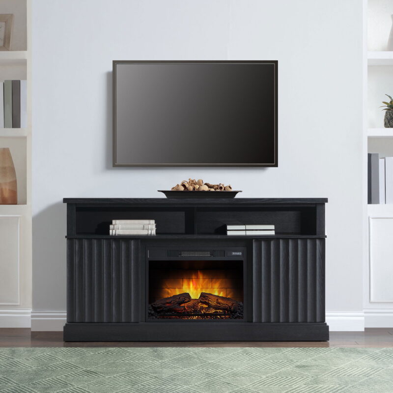 Whalen Furniture Harris Fluted Media Fireplace Console for TVs up to 70”, Black Finish - Image 6