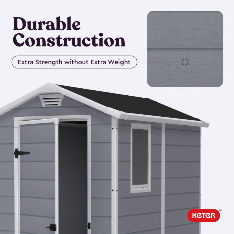 Keter Manor 4' x 6' Resin Storage Shed, All-Weather Plastic Outdoor Storage, Gray/White - Image 5