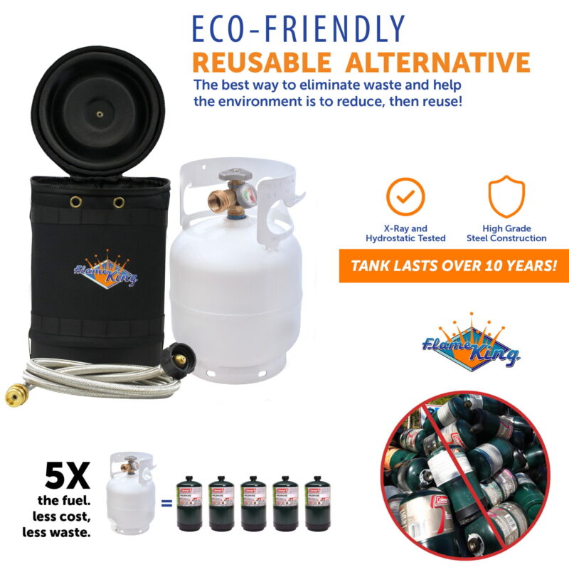 Flame King Gas Hauler Pro Kit - Insulated Protective Carry Case, 5lb Propane Tank with Built-in Gauge and 5-ft Adapter Hose for Camping and Outdoor Adventures - Image 7