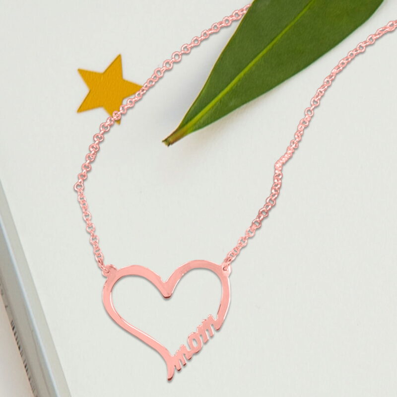 MOM Heart Necklace in Sterling silver. 14K yellow gold plated sterling silver, or 14K rose gold plated sterling silver - Image 2