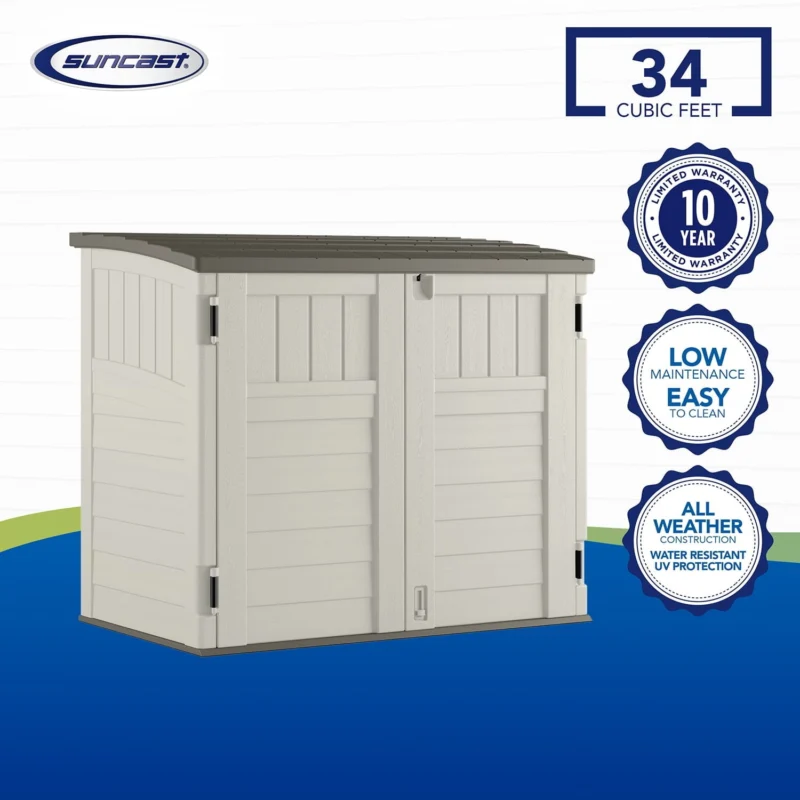 Suncast 34 Cubic ft. Horizontal Outdoor Resin Storage Shed, Vanilla,53 in D x 45.5 in H x 32.25 in W - Image 4