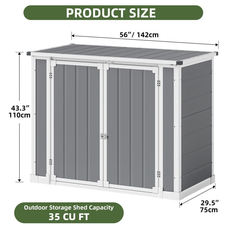Uforic Storage Shed with Front & Lift-Up Doors, Double-Layer Resin, Lockable Latch for Outdoor, Gray - Image 3