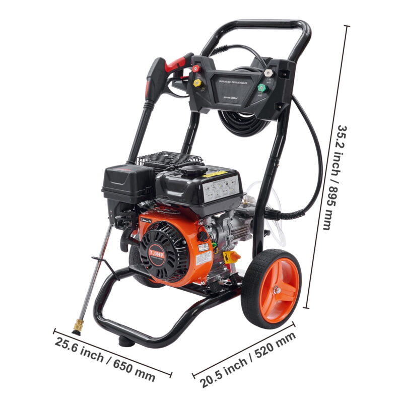 KFFKFF 3400 PSI 2.6 GPM Gas Pressure Washer w/26 ft High Pressure Hose 5 Nozzles Gas Powered Washer - Image 3