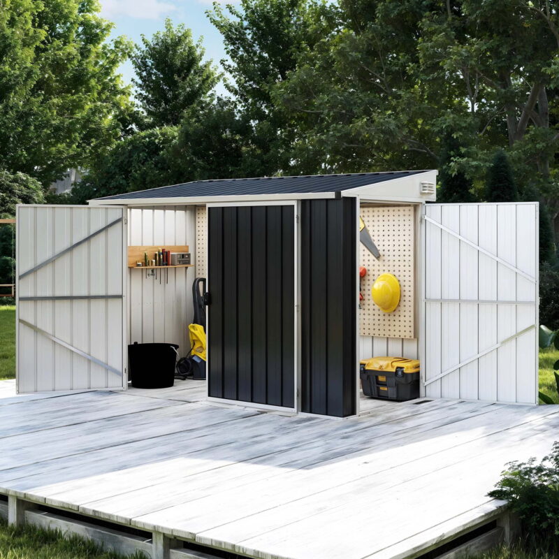Uforic Oversized Storage Metal Shed with Lockable Doors & Sloped Roof for Outdoor, Dark Grey & White - Image 2