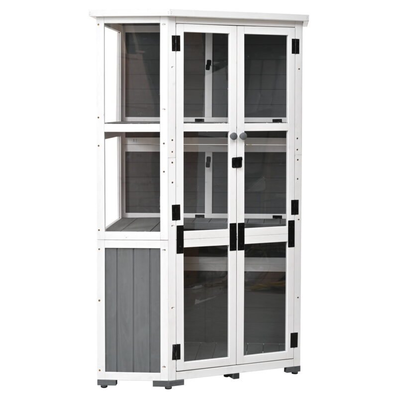 Euroco 63" Height Garden Wood Storage Cabinet & Mini Greenhouse, Outdoor Tool Storage Shed with Waterproof Roof and Lockable Door - Image 2
