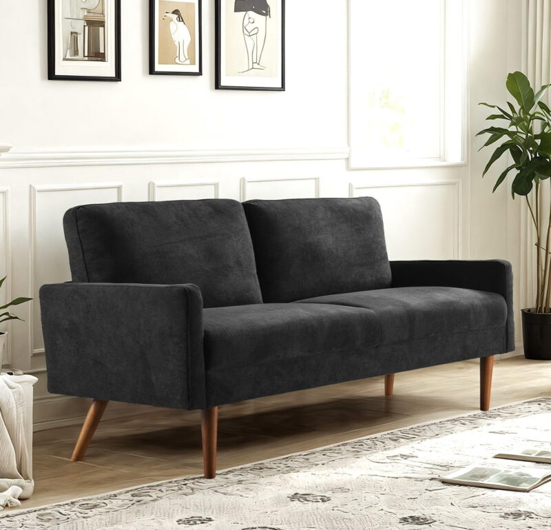 US Pride Furniture 67 in. Wide Square Arm Velvet Modern Rectangle Sofa in Black - Image 2