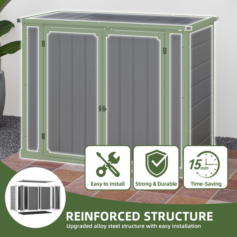 Uforic Storage Shed with Front & Lift-Up Doors, Double-Layer Resin, Lockable Latch for Outdoor, Gray - Image 5