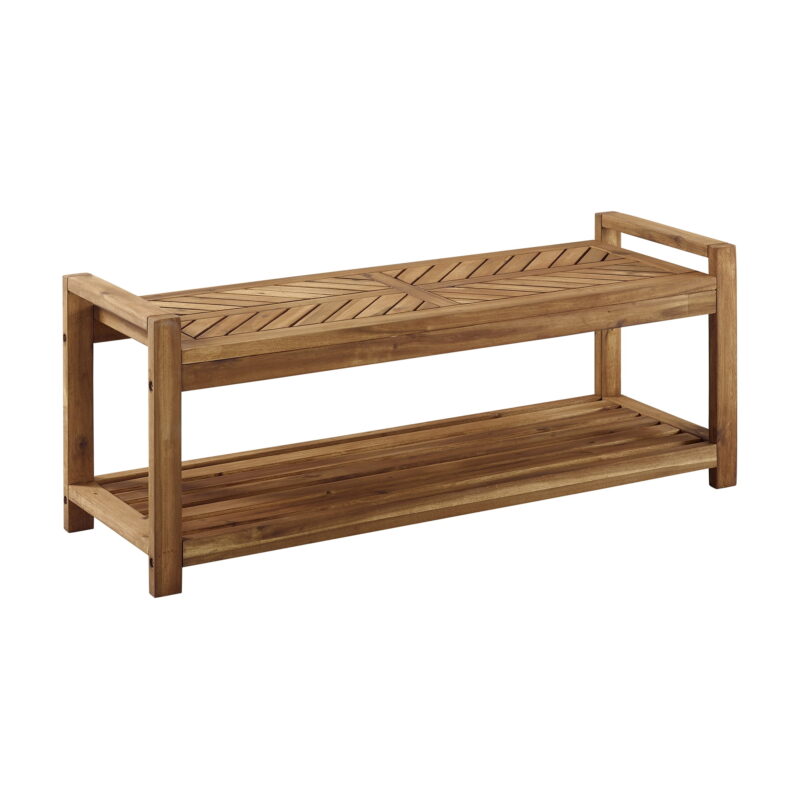 Manor Park Chevron Outdoor Storage Acacia Wood Bench - Brown - Image 2