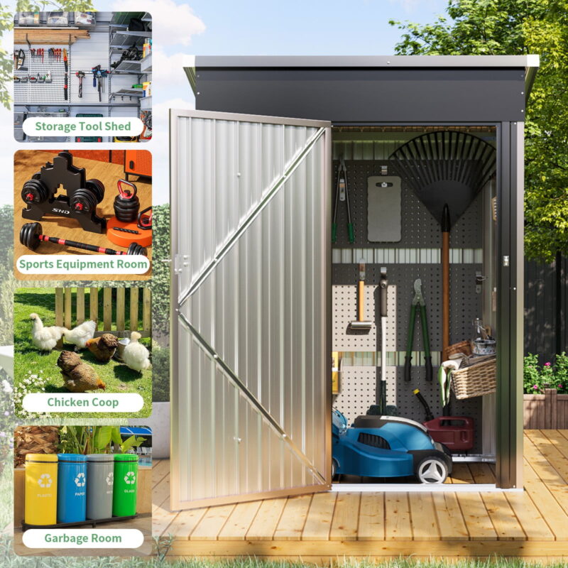 Bapipro 5' x 3' FT Outdoor Storage Shed, Outside Metal Tool Shed with Lockable Door for Backyard, Patio, Garden, Brown - Image 7