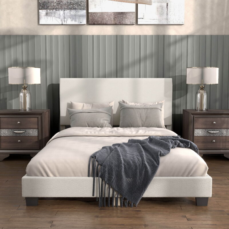 Furniture of America Estell Upholstered Mattress Ready Boucle Fabric White Queen Bed - Image 2