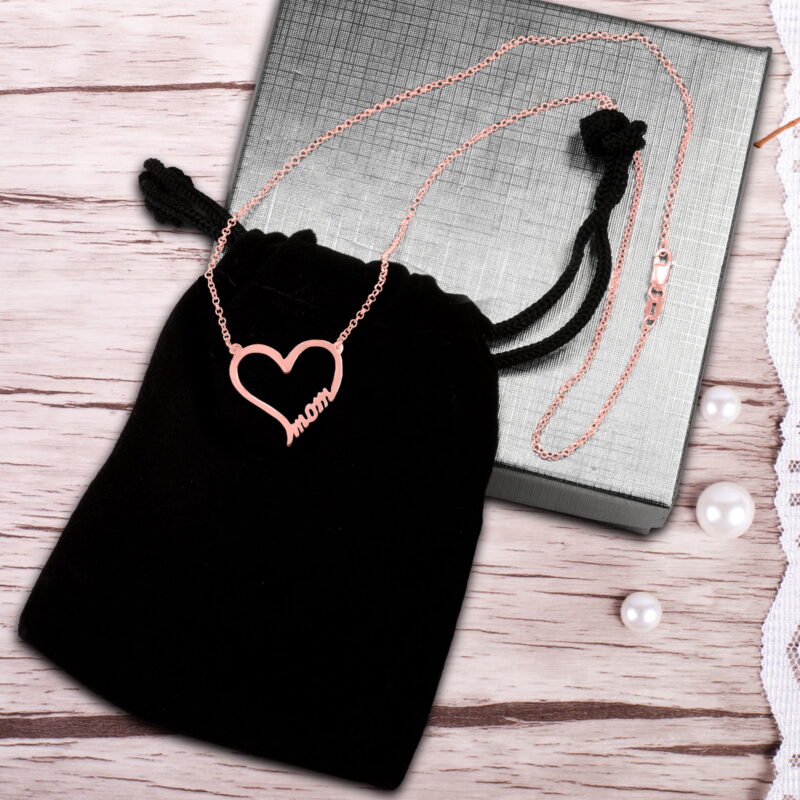 MOM Heart Necklace in Sterling silver. 14K yellow gold plated sterling silver, or 14K rose gold plated sterling silver - Image 3