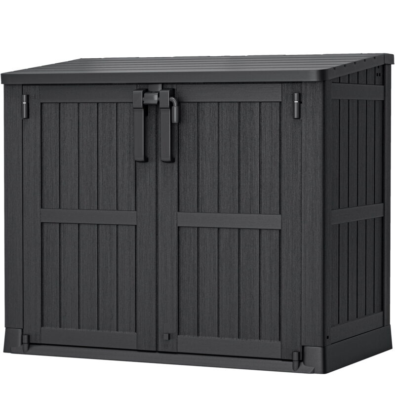 UFORIC Horizontal Resin Storage Shed with Lockable Door, Floor, Locking Latch, Tool Organizer - Image 6