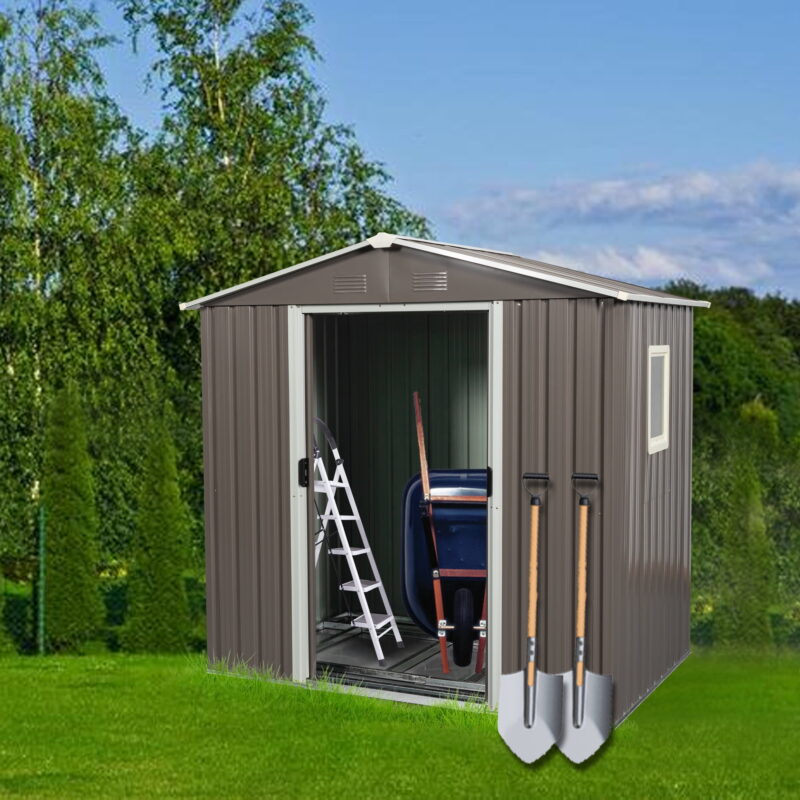 DEALTOPS 6ft x 5ft Outdoor Storage Shed,Galvanized Steel Storage Cabinet with Lockable Door for Backyard, Patio, Lawn-Grey - Image 7
